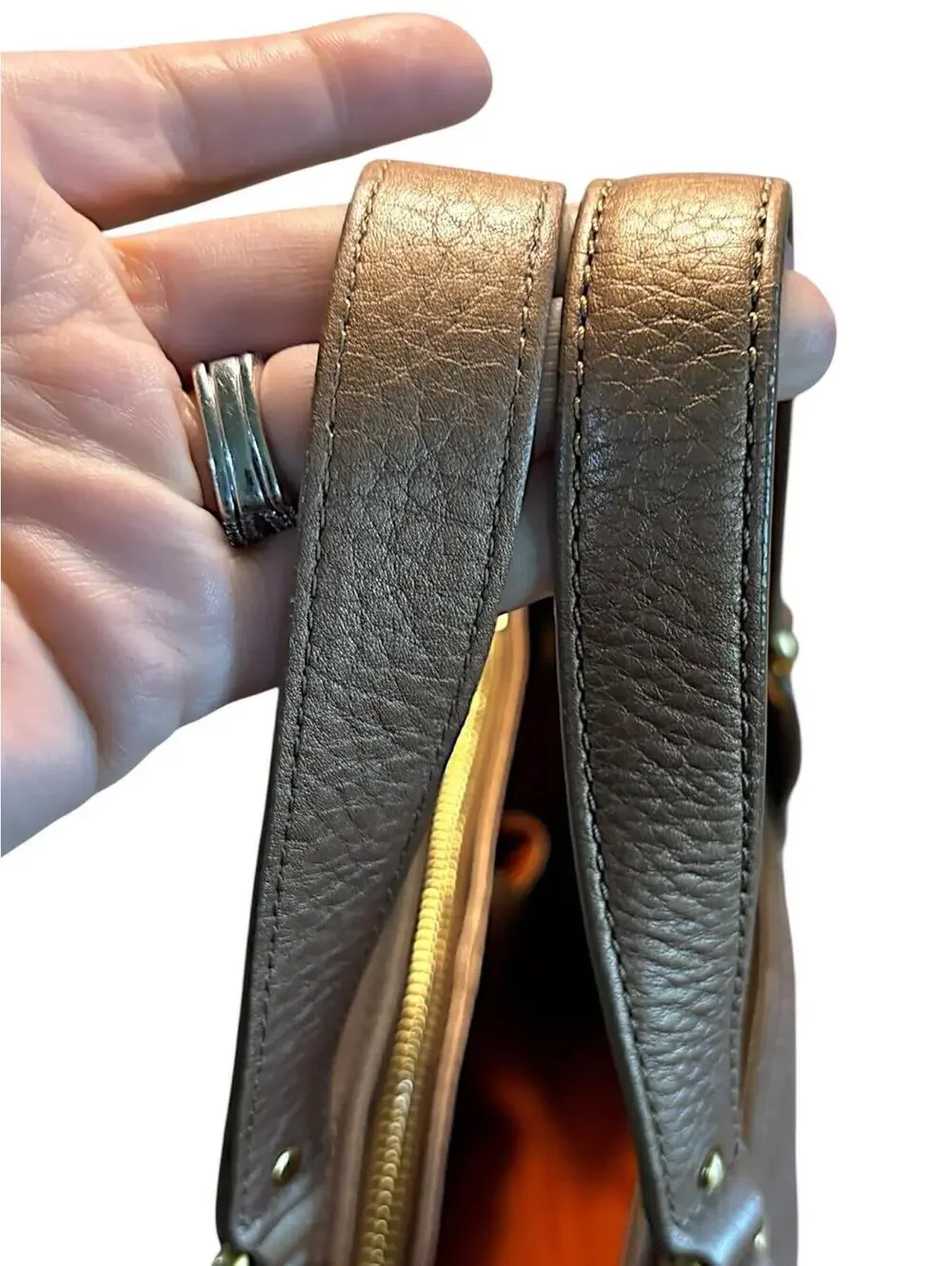 Cole Haan Metallic Bronze Leather Handbag with Gold Tone Hardware